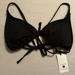 Shade & Shore‎ Black Triangle Bikini Top Lace Up Front Ruched Mix & Match Small